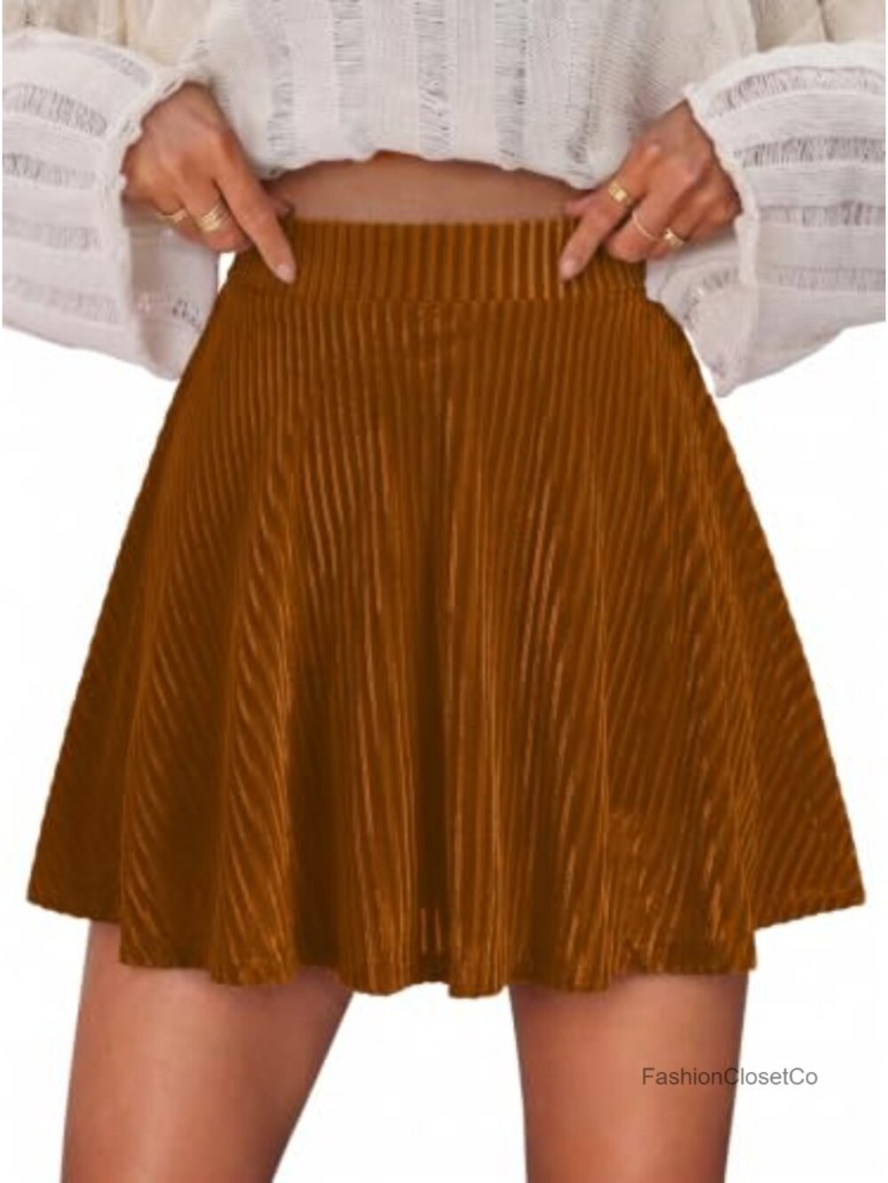 High Waisted Velvet Mini Skirt with Built-in Shorts A-Line Pleated Skort
